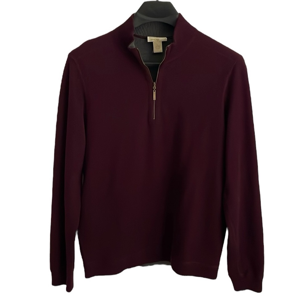 Ocean & Coast men's Size Large burgundy and grey reversible‎ quarter zip sweater
